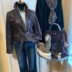 Chocolate  Brown Leather vintage Jacket